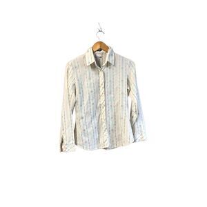 Pandora Vintage Long Sleeve Button Down Size 11 Cream Pink and Blue Floral Patte